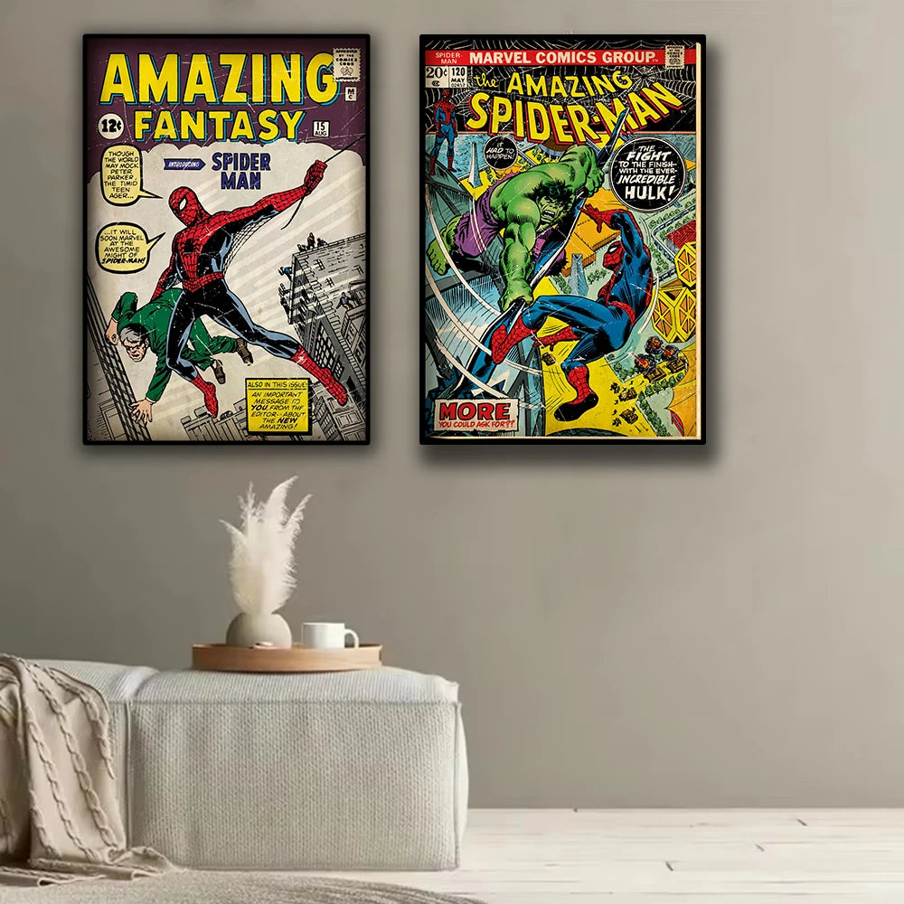 Retro Marvel Super Hero Decorative Painting Anime Spider Man Art Poster