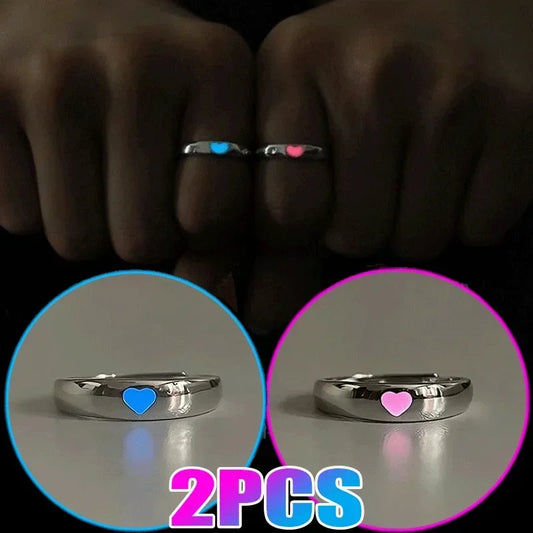 1/2PCS Luminous Love Heart Ring Glow In Dark Fashion