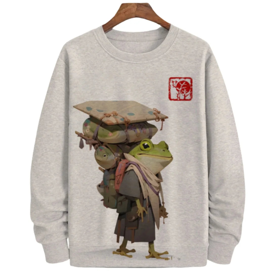 Japanese Style Frog Print Sweatshirt