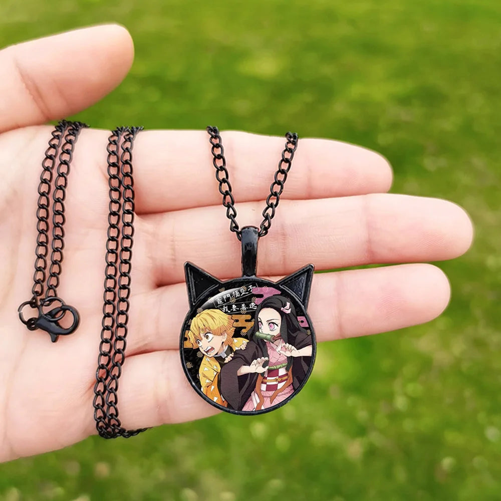 New Demon Slayer Necklace Glass Cabochon Pendant Anime Figure Cosplay Jewelry