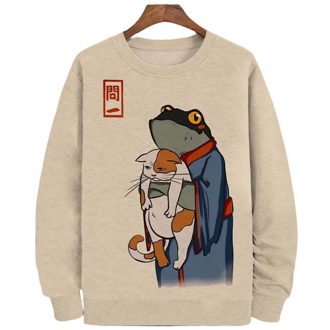 Japanese Style Frog Print Sweatshirt