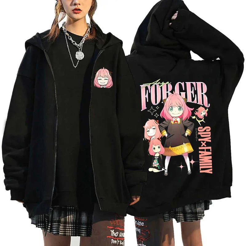 New Anime Anya Forger Printed Zipper Hooded