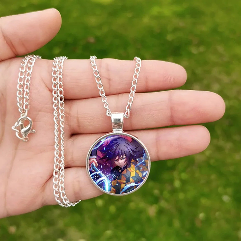 New Demon Slayer Necklace Glass Cabochon Pendant Anime Figure Cosplay Jewelry