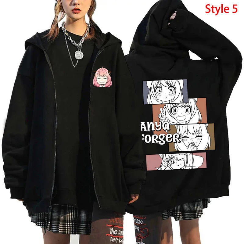 New Anime Anya Forger Printed Zipper Hooded