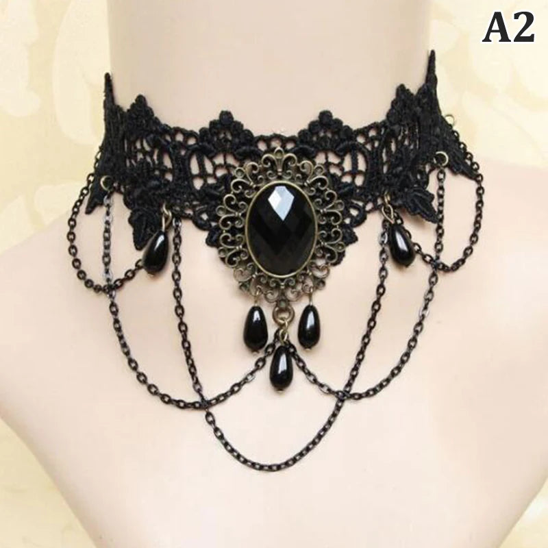 New Sexy Gothic Chokers Crystal Black Lace Neck