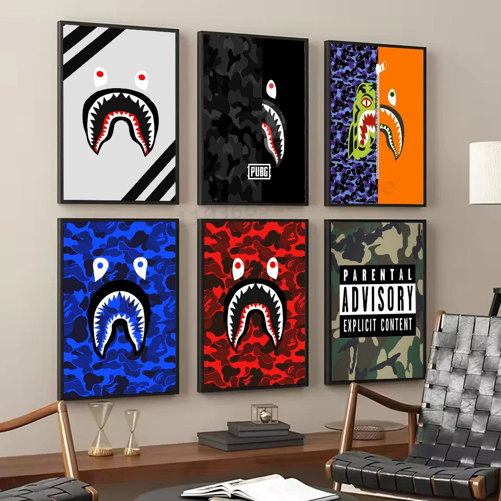 1pc Shark Head BAPE Poster