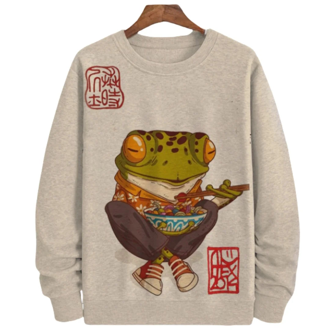 Japanese Style Frog Print Sweatshirt