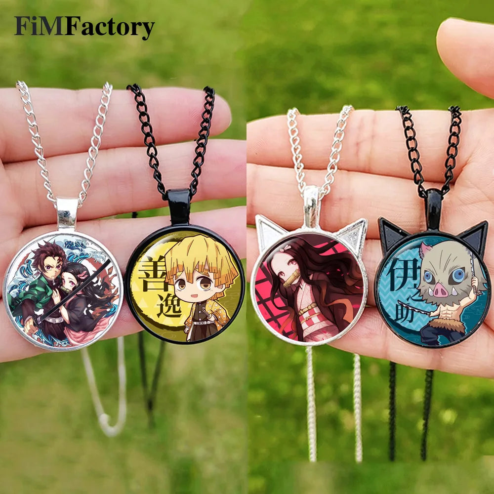 New Demon Slayer Necklace Glass Cabochon Pendant Anime Figure Cosplay Jewelry