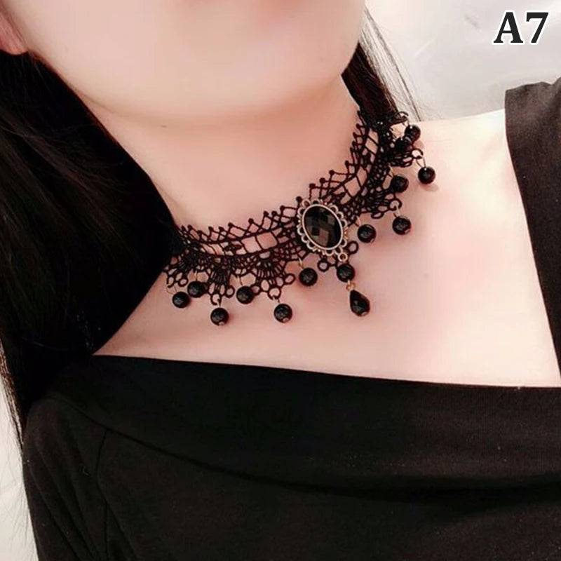 New Sexy Gothic Chokers Crystal Black Lace Neck