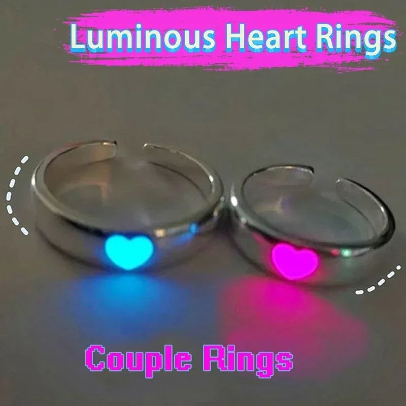 1/2PCS Luminous Love Heart Ring Glow In Dark Fashion