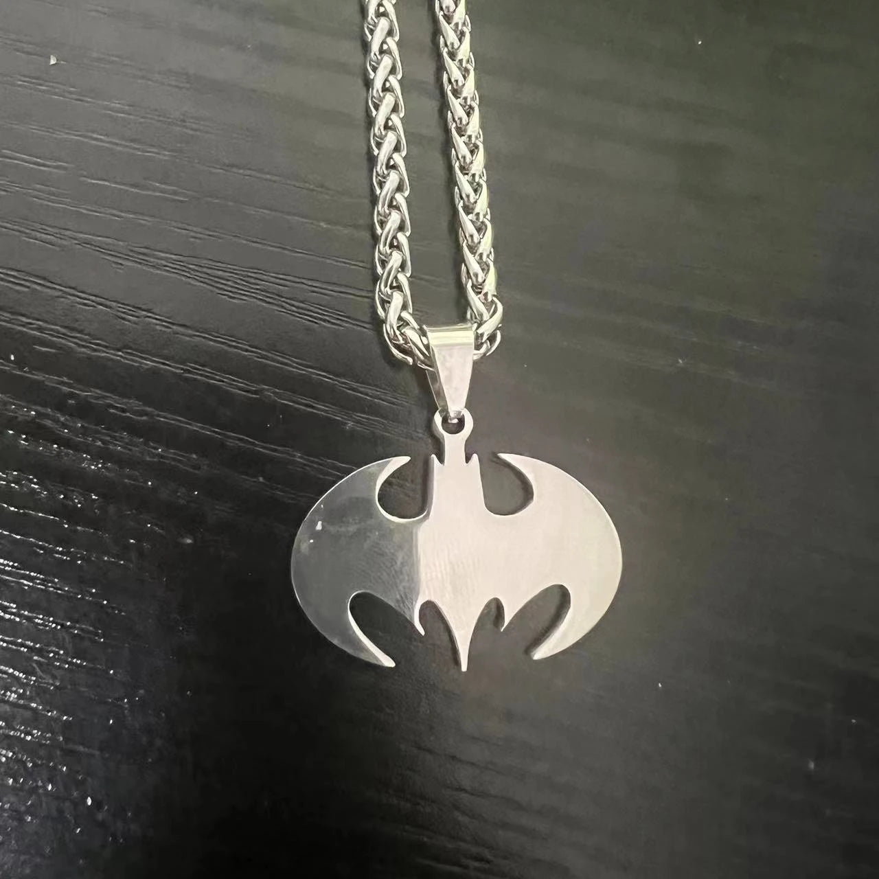 HNSP Bat Flash Stainless Steel Pendant Chain Necklace