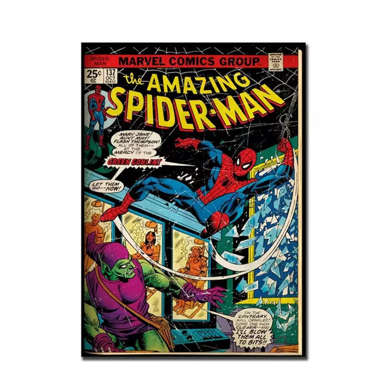 Retro Marvel Super Hero Decorative Painting Anime Spider Man Art Poster