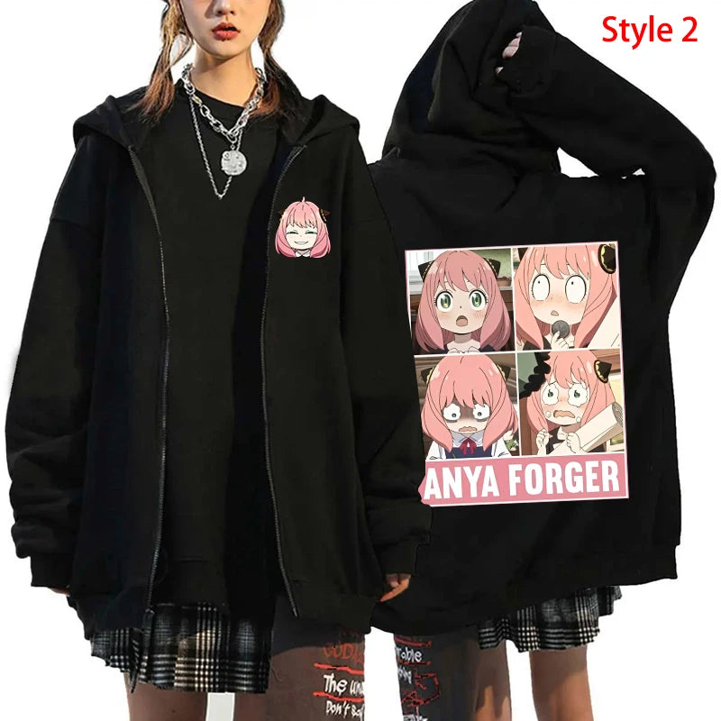 New Anime Anya Forger Printed Zipper Hooded