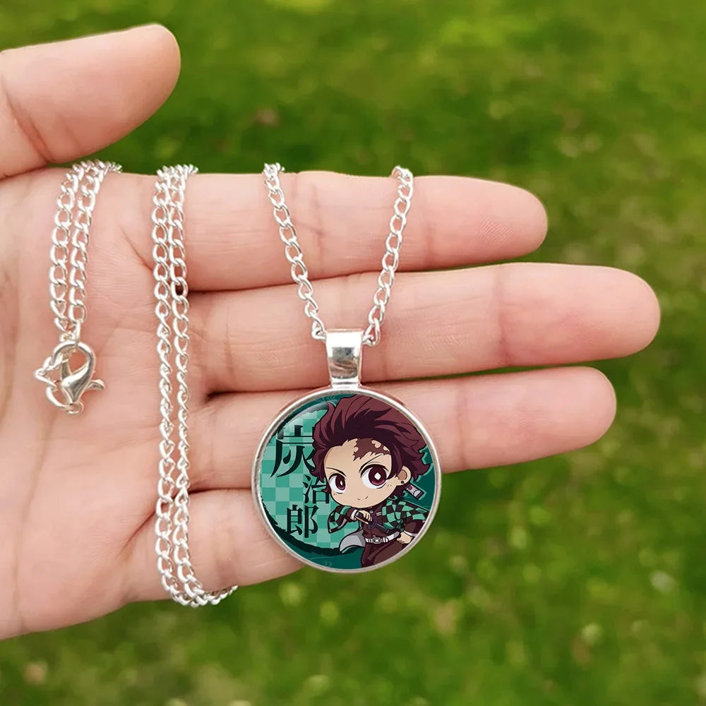 New Demon Slayer Necklace Glass Cabochon Pendant Anime Figure Cosplay Jewelry