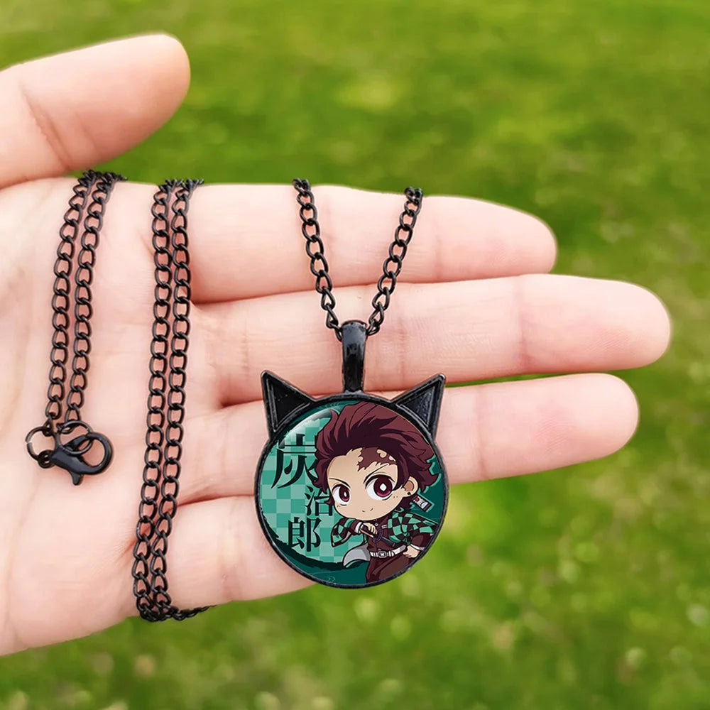 New Demon Slayer Necklace Glass Cabochon Pendant Anime Figure Cosplay Jewelry