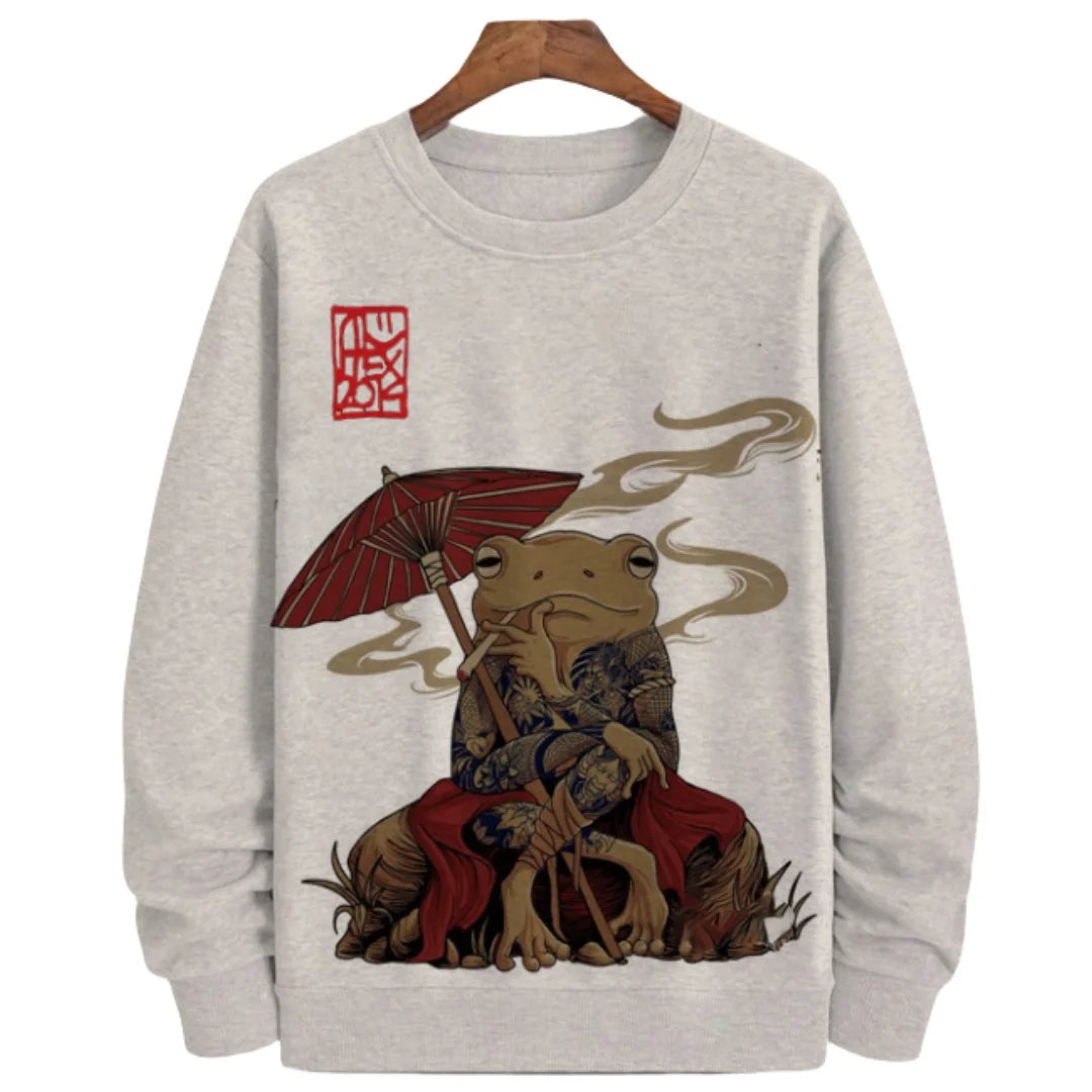 Japanese Style Frog Print Sweatshirt