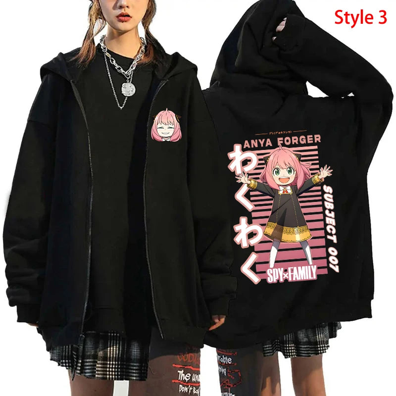 New Anime Anya Forger Printed Zipper Hooded