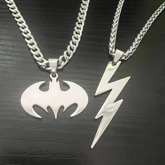 HNSP Bat Flash Stainless Steel Pendant Chain Necklace