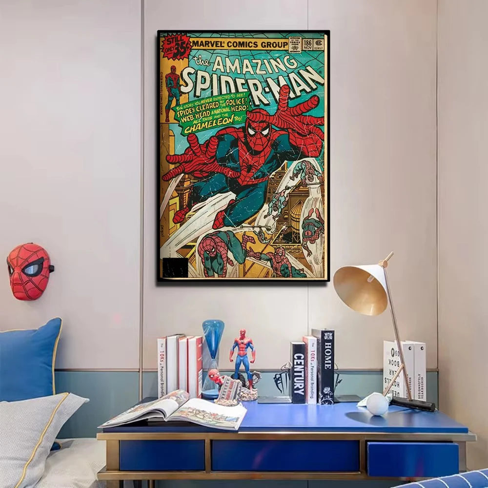 Retro Marvel Super Hero Decorative Painting Anime Spider Man Art Poster