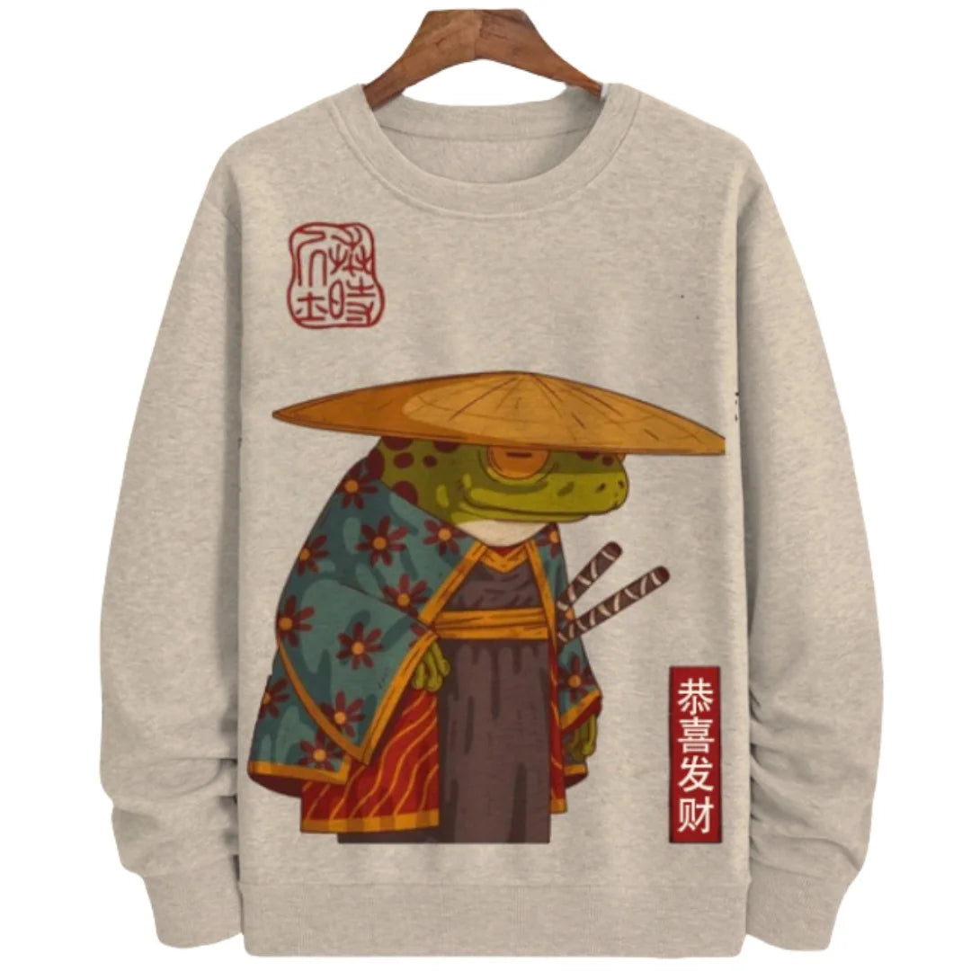 Japanese Style Frog Print Sweatshirt