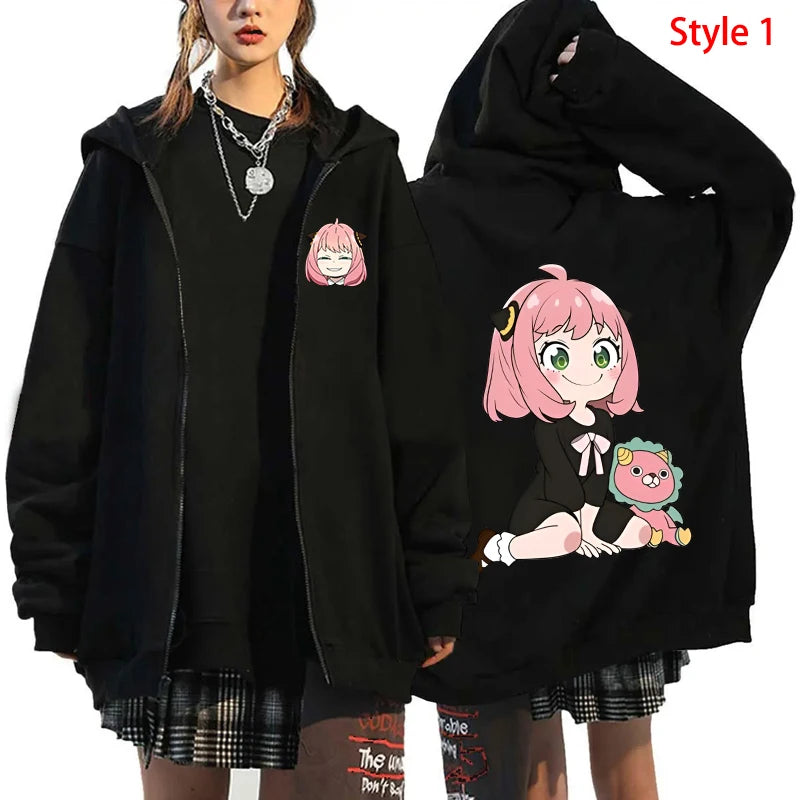 New Anime Anya Forger Printed Zipper Hooded