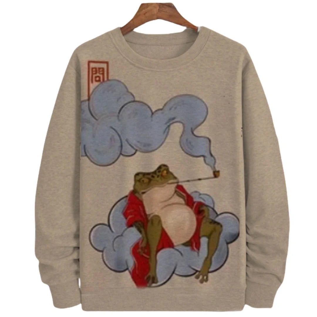 Japanese Style Frog Print Sweatshirt