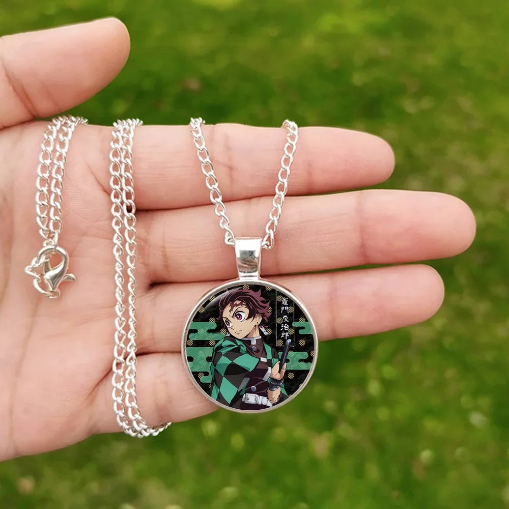 New Demon Slayer Necklace Glass Cabochon Pendant Anime Figure Cosplay Jewelry