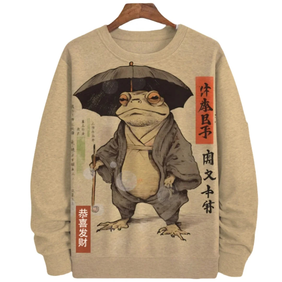 Japanese Style Frog Print Sweatshirt