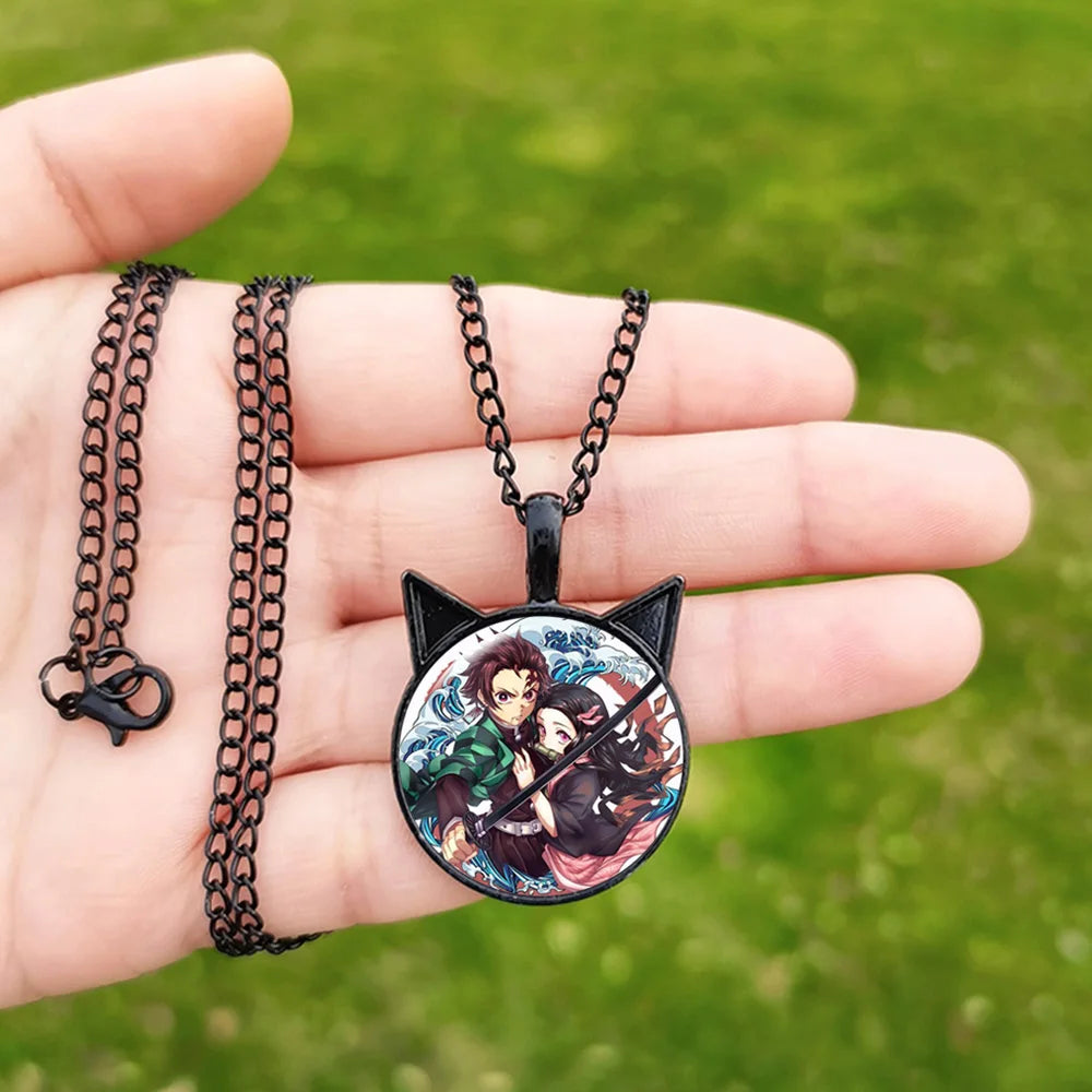 New Demon Slayer Necklace Glass Cabochon Pendant Anime Figure Cosplay Jewelry